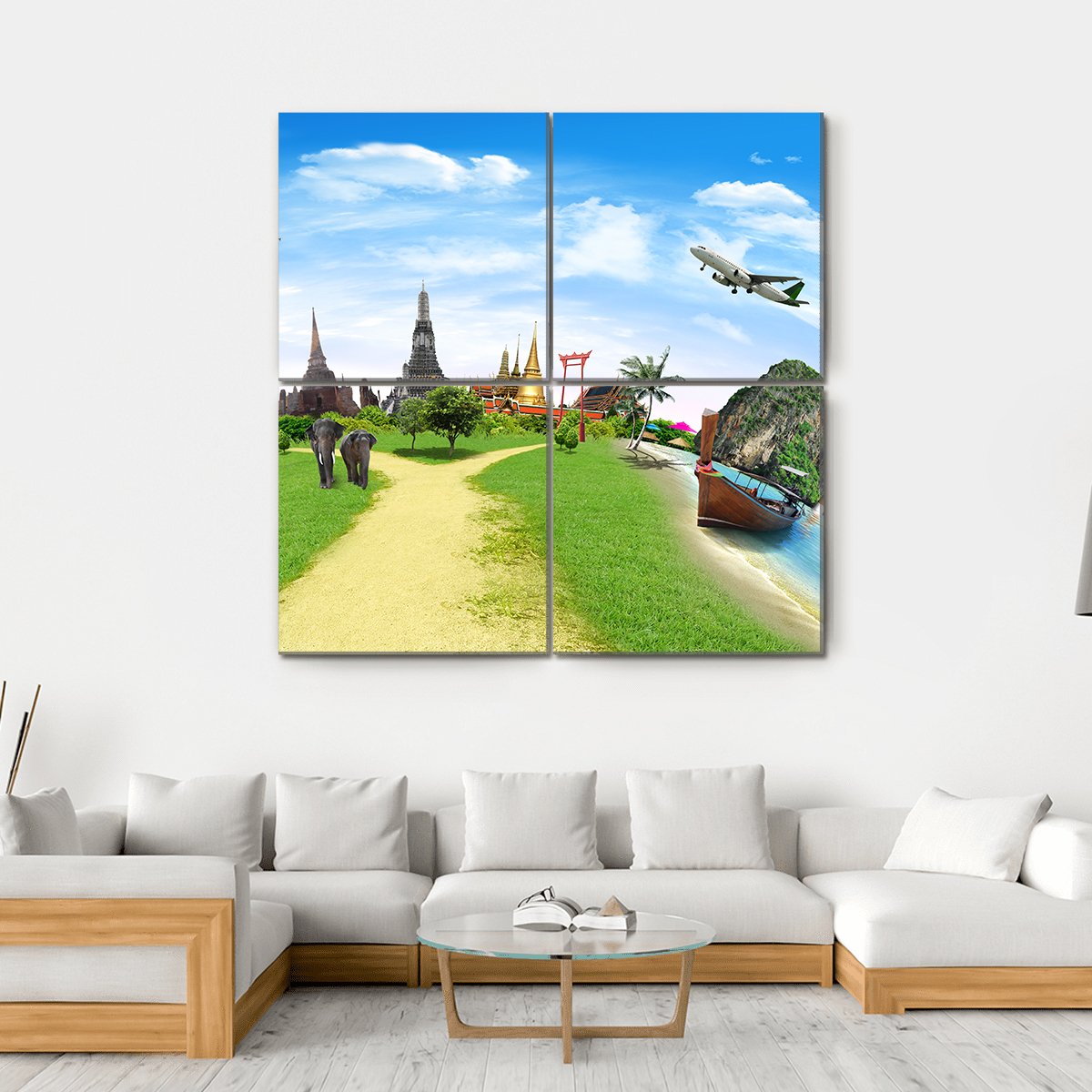 Travel Concept Of Thailand Canvas Wall Art-4 Square-Gallery Wrap-17" x 17"-Tiaracle