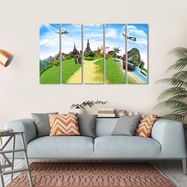Travel Concept Of Thailand Canvas Wall Art-5 Horizontal-Gallery Wrap-22" x 12"-Tiaracle