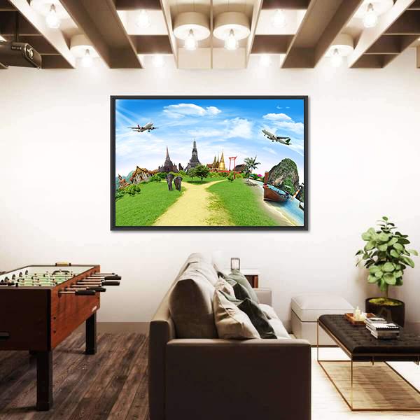 Travel Concept Of Thailand Canvas Wall Art-5 Horizontal-Gallery Wrap-22" x 12"-Tiaracle