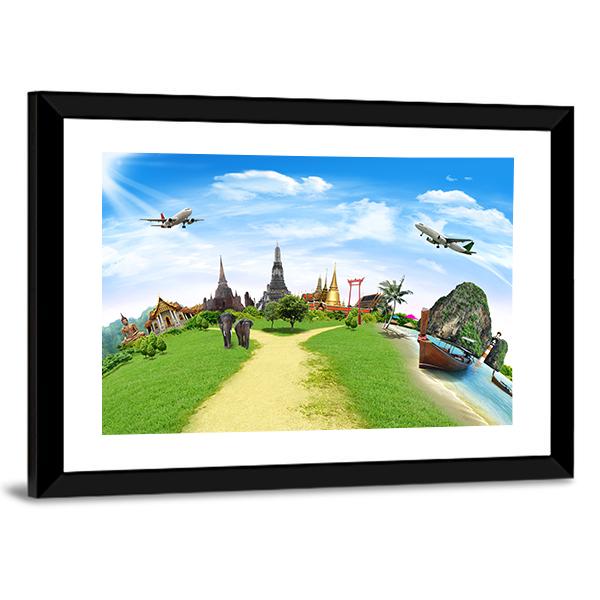 Travel Concept Of Thailand Canvas Wall Art-5 Horizontal-Gallery Wrap-22" x 12"-Tiaracle