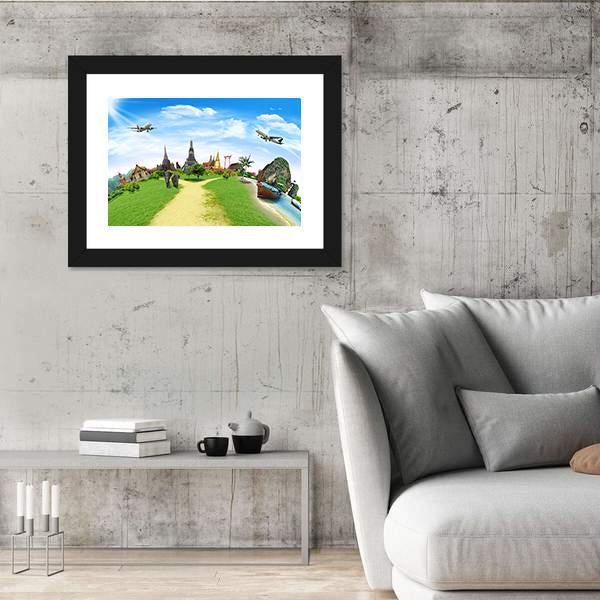 Travel Concept Of Thailand Canvas Wall Art-5 Horizontal-Gallery Wrap-22" x 12"-Tiaracle
