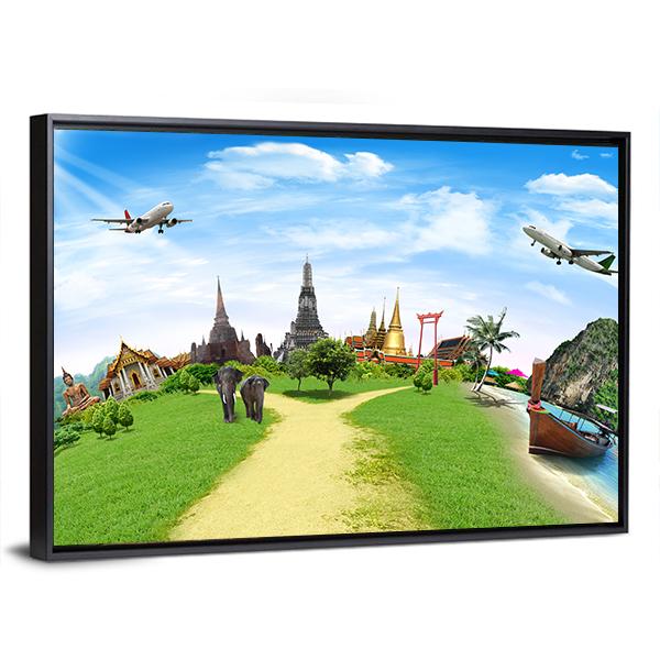 Travel Concept Of Thailand Canvas Wall Art-5 Horizontal-Gallery Wrap-22" x 12"-Tiaracle