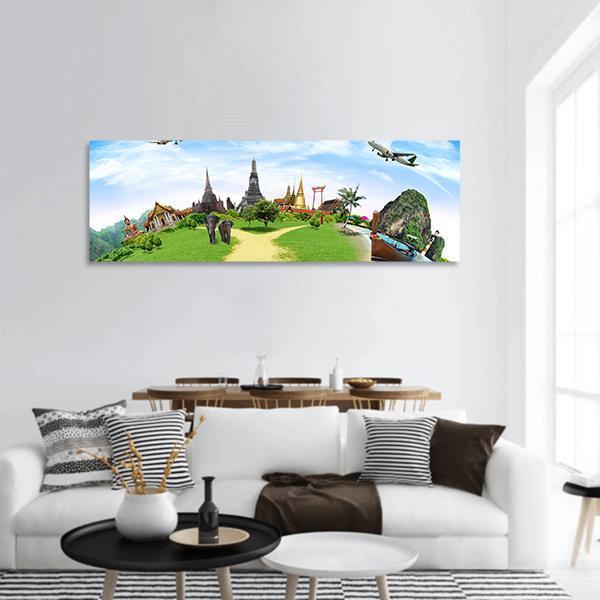 Travel Concept Of Thailand Panoramic Canvas Wall Art-1 Piece-36" x 12"-Tiaracle