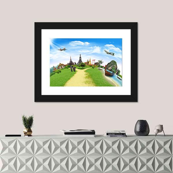 Travel Concept Of Thailand Panoramic Canvas Wall Art-1 Piece-36" x 12"-Tiaracle