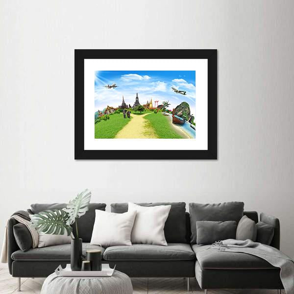 Travel Concept Of Thailand Panoramic Canvas Wall Art-1 Piece-36" x 12"-Tiaracle