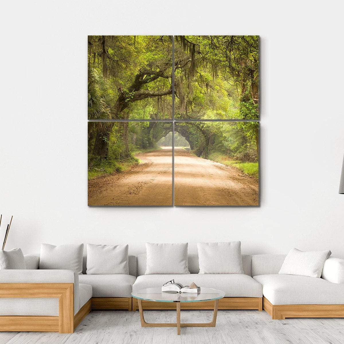 Travel In Deep Forest Of Spanish Moss Edisto Island Canvas Wall Art-4 Square-Gallery Wrap-17&quot; x 17&quot;-Tiaracle
