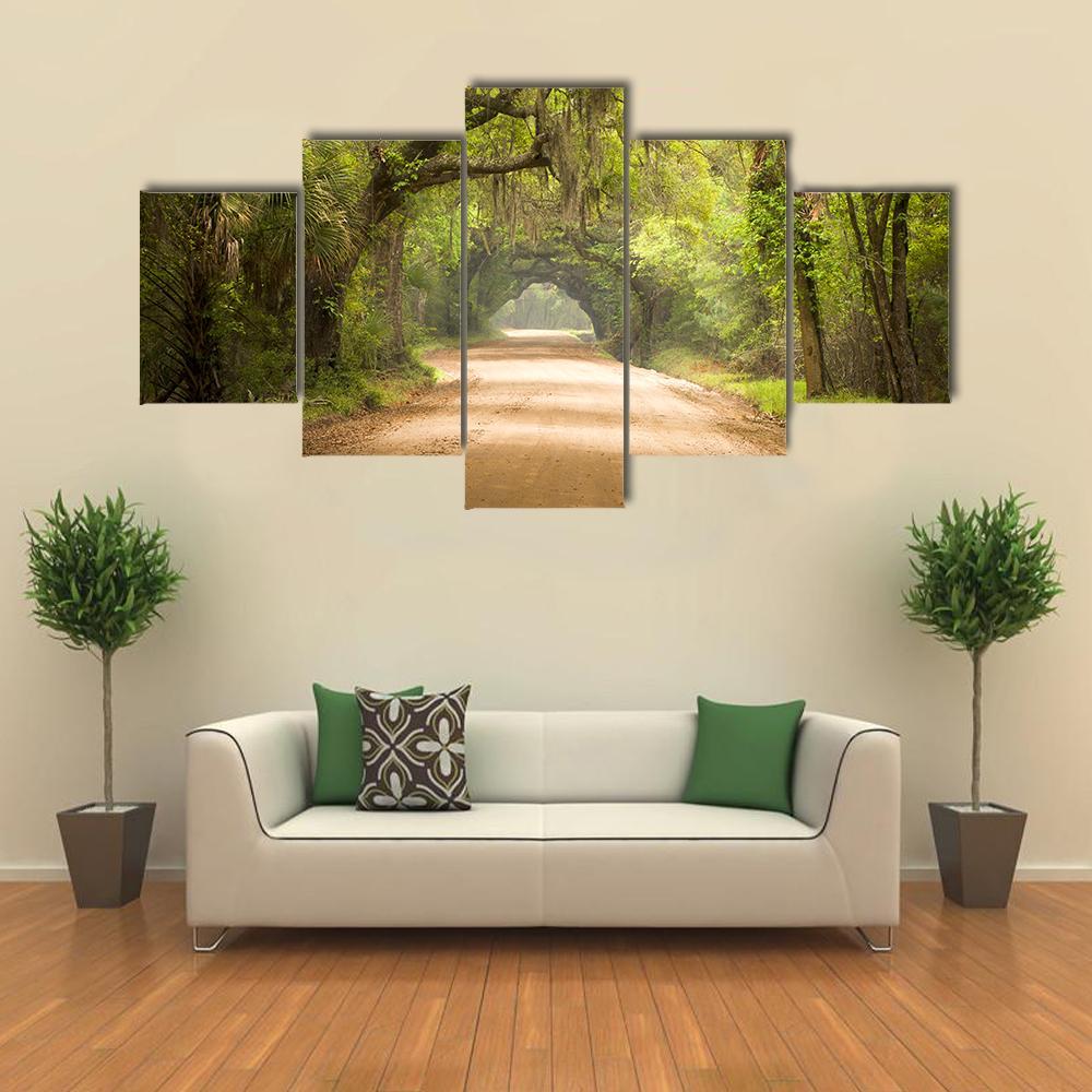 Travel In Deep Forest Of Spanish Moss Edisto Island Canvas Wall Art-4 Pop-Gallery Wrap-34" x 20"-Tiaracle