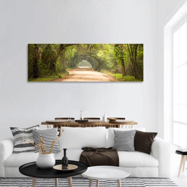 Travel In Deep Forest Of Spanish Moss Edisto Island Panoramic Canvas Wall Art-1 Piece-36" x 12"-Tiaracle