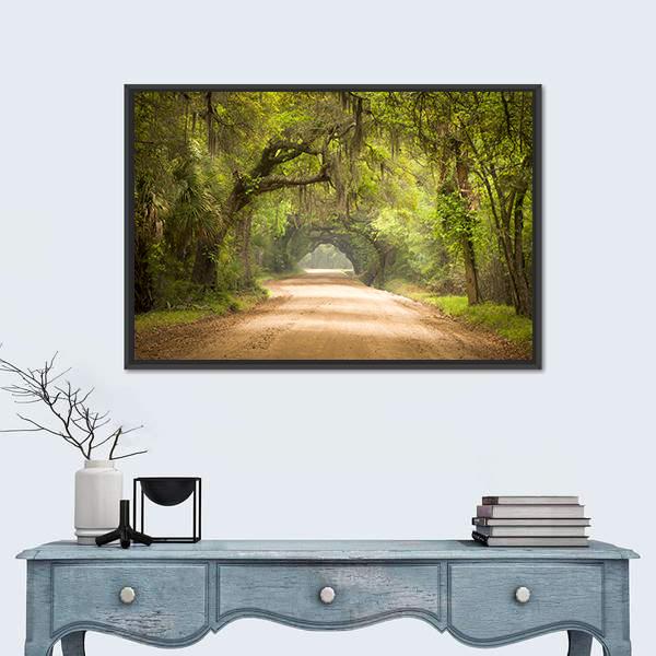 Travel In Deep Forest Of Spanish Moss Edisto Island Panoramic Canvas Wall Art-1 Piece-36" x 12"-Tiaracle