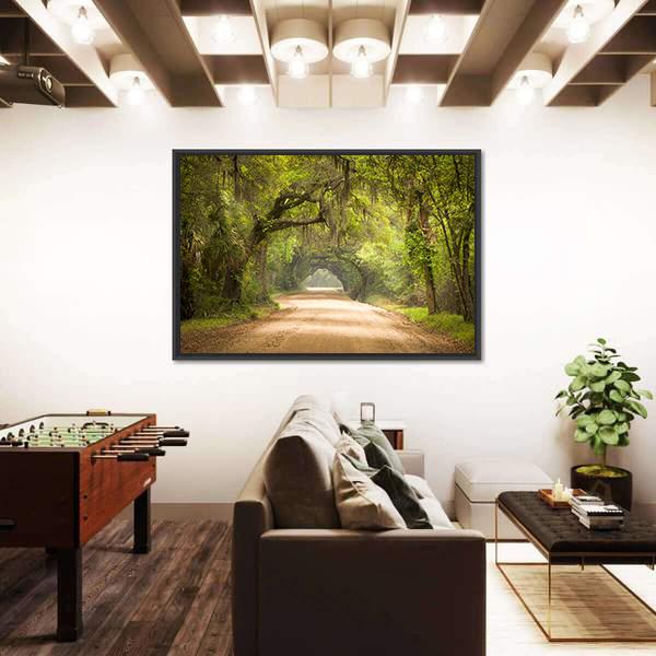 Travel In Deep Forest Of Spanish Moss Edisto Island Panoramic Canvas Wall Art-1 Piece-36&quot; x 12&quot;-Tiaracle