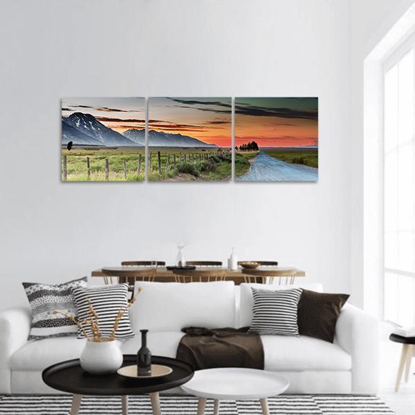 Travel In Mountain Landscape Panoramic Canvas Wall Art-3 Piece-25" x 08"-Tiaracle