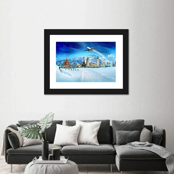 Travel In Winter Season Canvas Wall Art-1 Piece-Framed Print-20&quot; x 16&quot;-Tiaracle