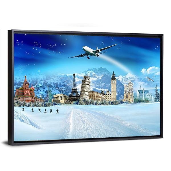 Travel In Winter Season Canvas Wall Art-3 Horizontal-Gallery Wrap-25" x 16"-Tiaracle