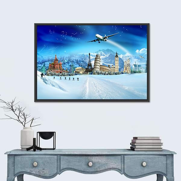 Travel In Winter Season Canvas Wall Art-3 Horizontal-Gallery Wrap-25" x 16"-Tiaracle