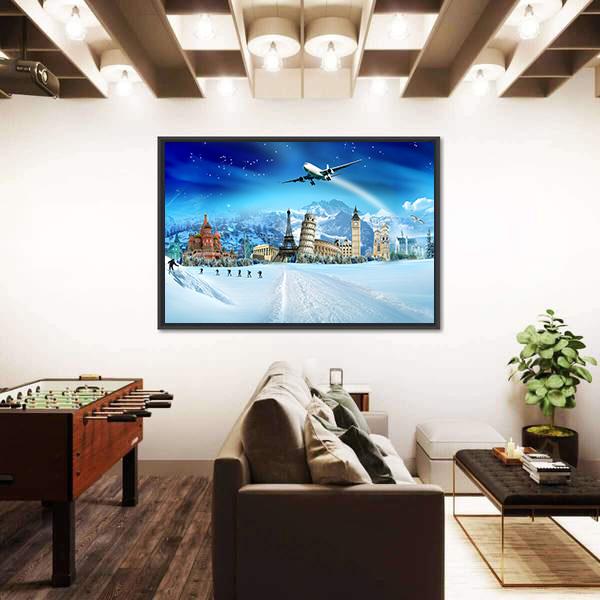 Travel In Winter Season Canvas Wall Art-3 Horizontal-Gallery Wrap-25" x 16"-Tiaracle