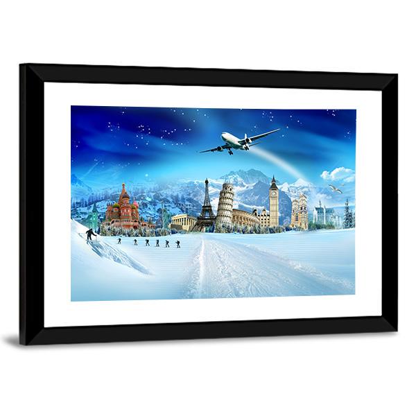 Travel In Winter Season Canvas Wall Art-5 Horizontal-Gallery Wrap-22" x 12"-Tiaracle