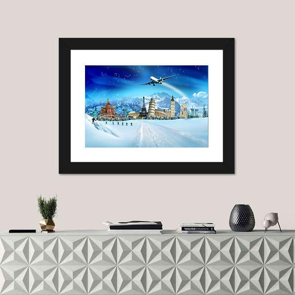 Travel In Winter Season Canvas Wall Art-3 Horizontal-Gallery Wrap-25" x 16"-Tiaracle