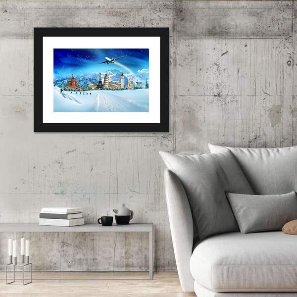 Travel In Winter Season Canvas Wall Art-3 Horizontal-Gallery Wrap-25" x 16"-Tiaracle
