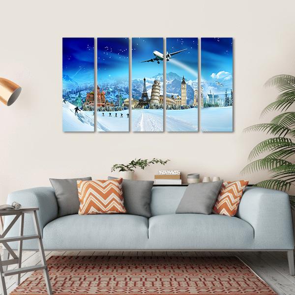Travel In Winter Season Canvas Wall Art-5 Horizontal-Gallery Wrap-22" x 12"-Tiaracle