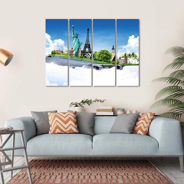 Travel The World By Airplane Canvas Wall Art-4 Horizontal-Gallery Wrap-34" x 24"-Tiaracle
