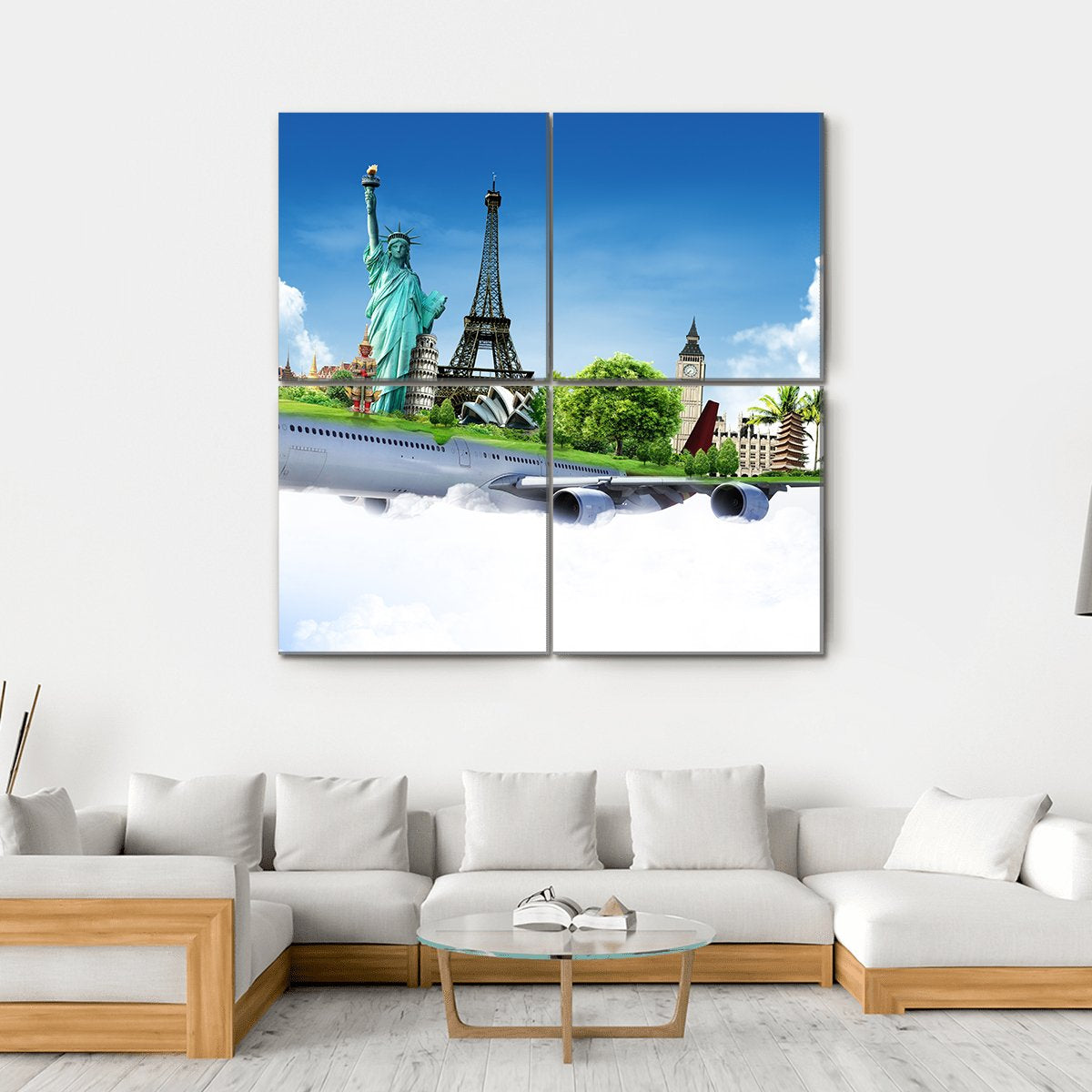 Travel The World By Airplane Canvas Wall Art-4 Square-Gallery Wrap-17" x 17"-Tiaracle