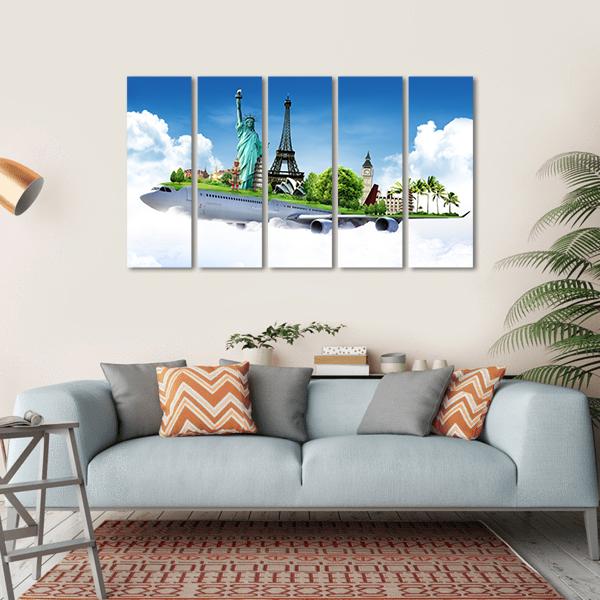 Travel The World By Airplane Canvas Wall Art-5 Horizontal-Gallery Wrap-22" x 12"-Tiaracle