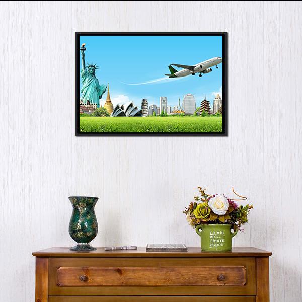 Travel The World Concept Canvas Wall Art-1 Piece-Floating Frame-24" x 16"-Tiaracle