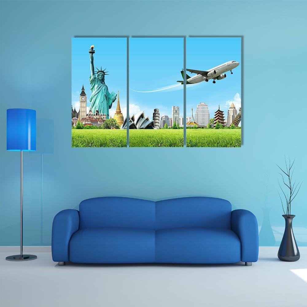 Travel The World Concept Canvas Wall Art-3 Horizontal-Gallery Wrap-37" x 24"-Tiaracle