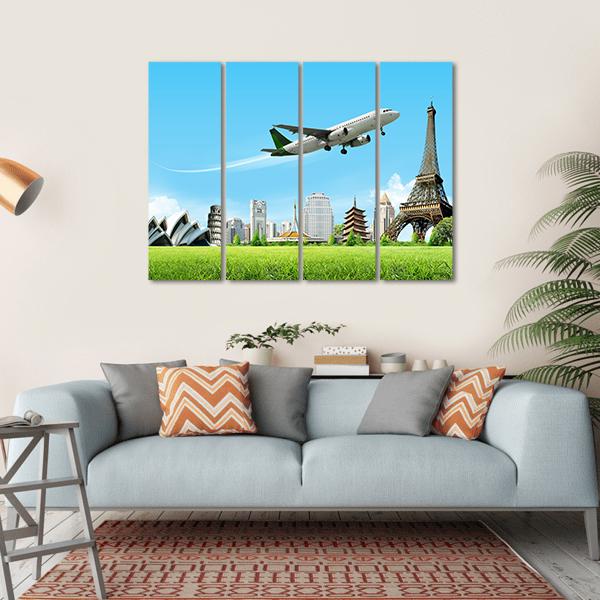Travel The World Concept Canvas Wall Art-4 Horizontal-Gallery Wrap-34&quot; x 24&quot;-Tiaracle