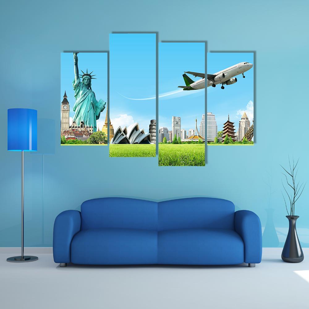 Travel The World Concept Canvas Wall Art-4 Pop-Gallery Wrap-50" x 32"-Tiaracle