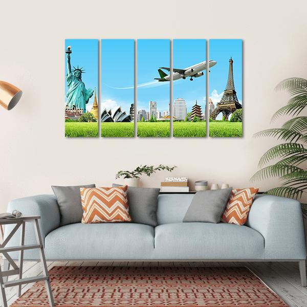 Travel The World Concept Canvas Wall Art-5 Horizontal-Gallery Wrap-22&quot; x 12&quot;-Tiaracle