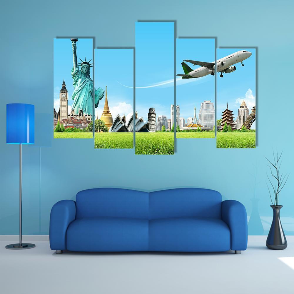 Travel The World Concept Canvas Wall Art-5 Pop-Gallery Wrap-47" x 32"-Tiaracle