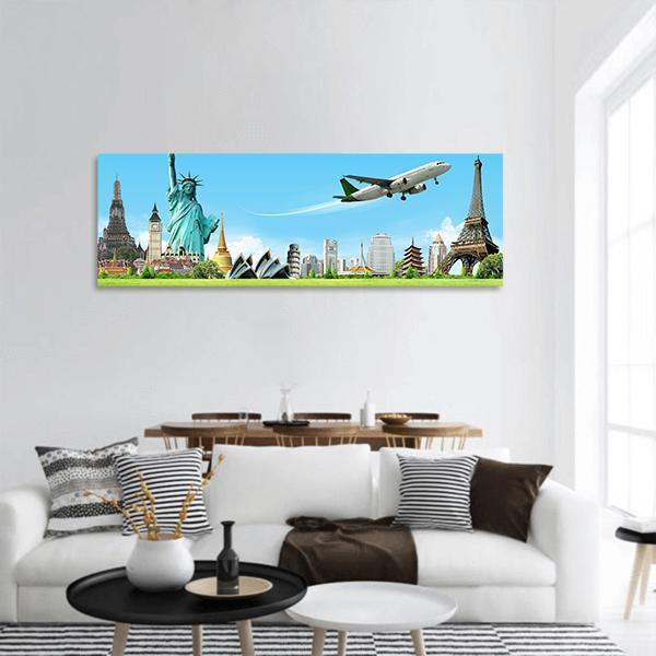Travel The World Concept Panoramic Canvas Wall Art-1 Piece-36" x 12"-Tiaracle