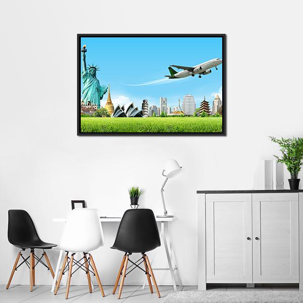 Travel The World Concept Panoramic Canvas Wall Art-1 Piece-36" x 12"-Tiaracle