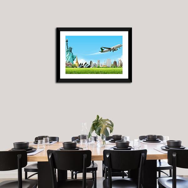 Travel The World Concept Panoramic Canvas Wall Art-1 Piece-36" x 12"-Tiaracle