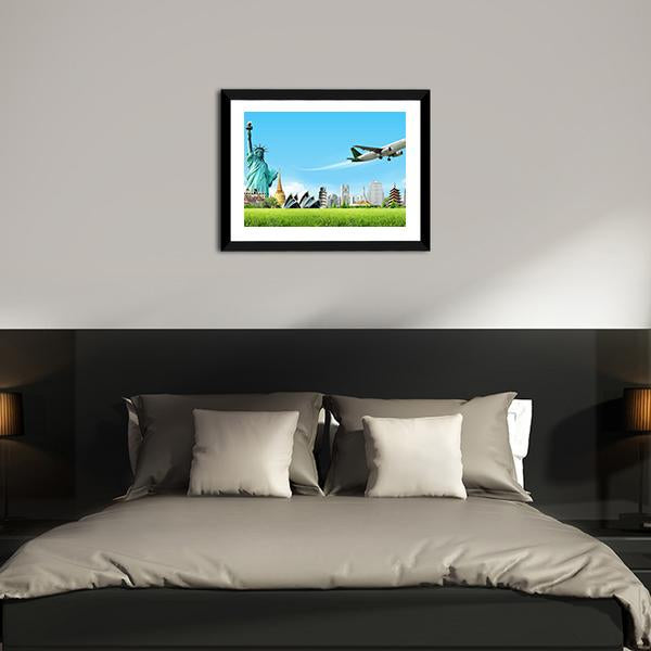Travel The World Concept Panoramic Canvas Wall Art-1 Piece-36" x 12"-Tiaracle