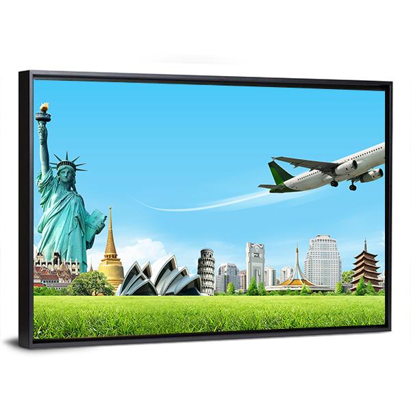 Travel The World Concept Panoramic Canvas Wall Art-1 Piece-36" x 12"-Tiaracle