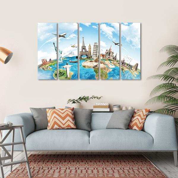Travel The World Monument Concept Canvas Wall Art-5 Horizontal-Gallery Wrap-22" x 12"-Tiaracle