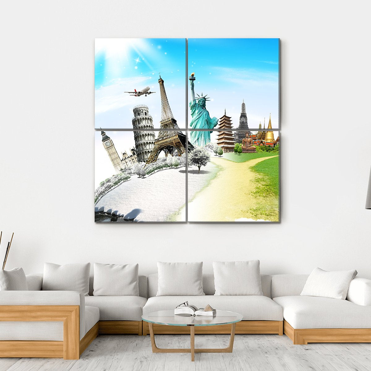 Travel The World Monument Canvas Wall Art-4 Square-Gallery Wrap-17" x 17"-Tiaracle