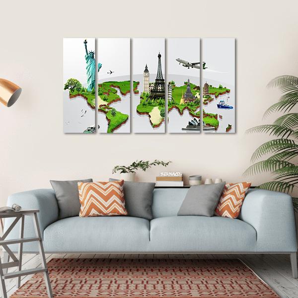 Travel The World Monuments Concept Canvas Wall Art-5 Horizontal-Gallery Wrap-22" x 12"-Tiaracle