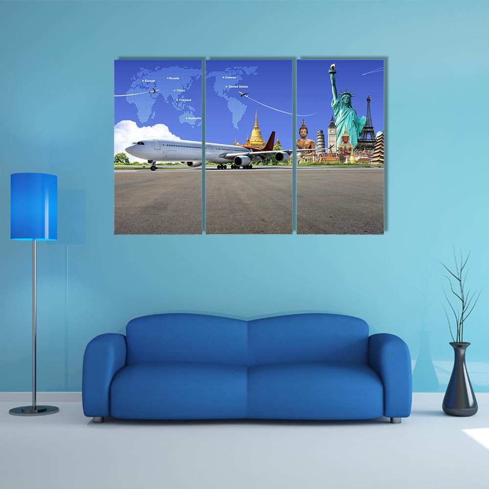 Travel The World Canvas Wall Art-3 Horizontal-Gallery Wrap-37" x 24"-Tiaracle