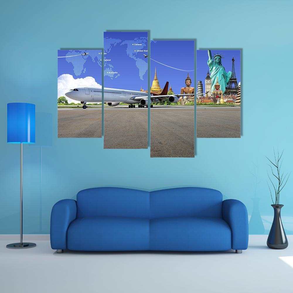 Travel The World Canvas Wall Art-4 Pop-Gallery Wrap-50" x 32"-Tiaracle