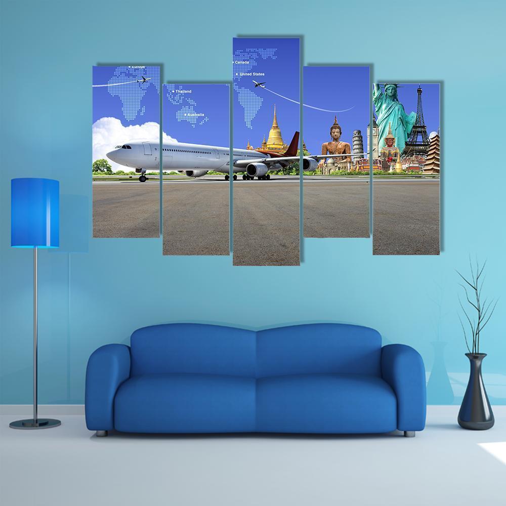 Travel The World Canvas Wall Art-5 Pop-Gallery Wrap-47" x 32"-Tiaracle