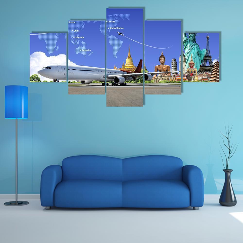 Travel The World Canvas Wall Art-5 Star-Gallery Wrap-62" x 32"-Tiaracle