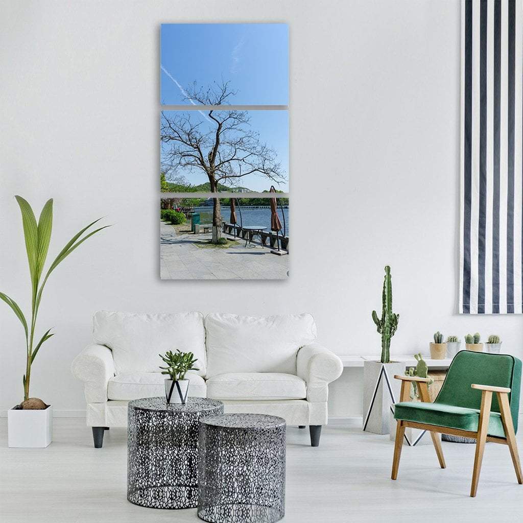 Travelers Near Lake Vertical Canvas Wall Art-3 Vertical-Gallery Wrap-12" x 25"-Tiaracle