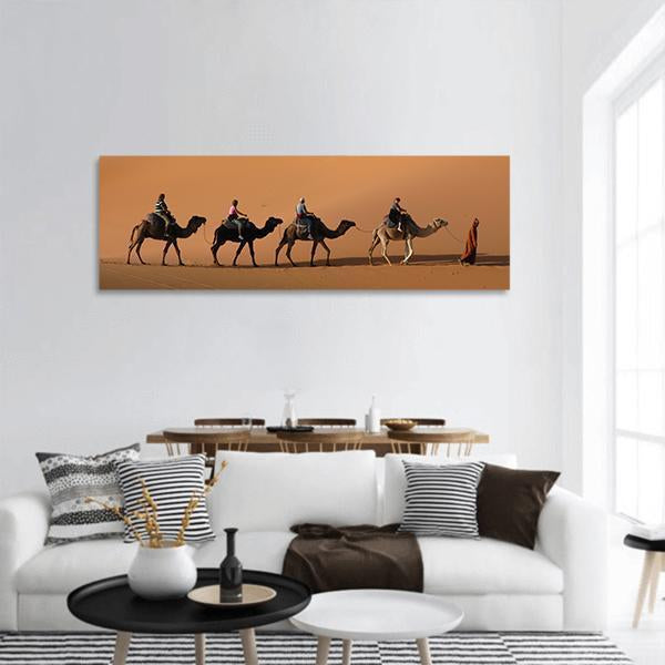Camel Caravan Morocco Panoramic Canvas Wall Art-1 Piece-36" x 12"-Tiaracle