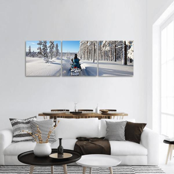 Traveling In Finnish Lapland Panoramic Canvas Wall Art-3 Piece-25" x 08"-Tiaracle