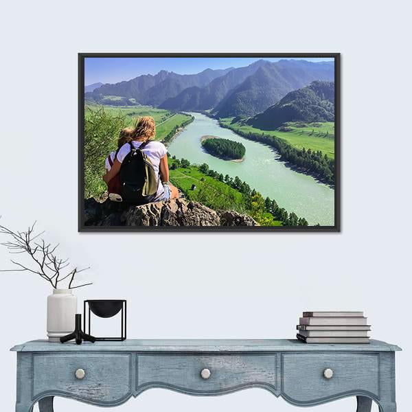 Traveling In The Mountains And River Canvas Wall Art-1 Piece-Floating Frame-24" x 16"-Tiaracle