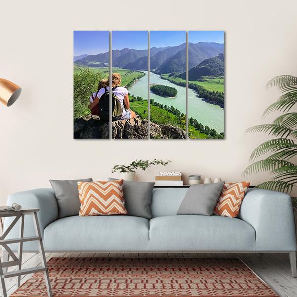 Traveling In The Mountains And River Canvas Wall Art-4 Horizontal-Gallery Wrap-34" x 24"-Tiaracle