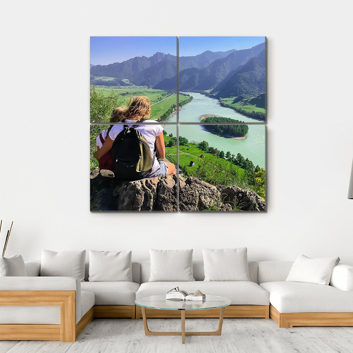 Traveling In The Mountains And River Canvas Wall Art-4 Square-Gallery Wrap-17" x 17"-Tiaracle